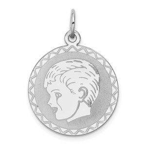 Million Charms Sterling Silver Rhodium-plated Engraveable Boy Disc Charm